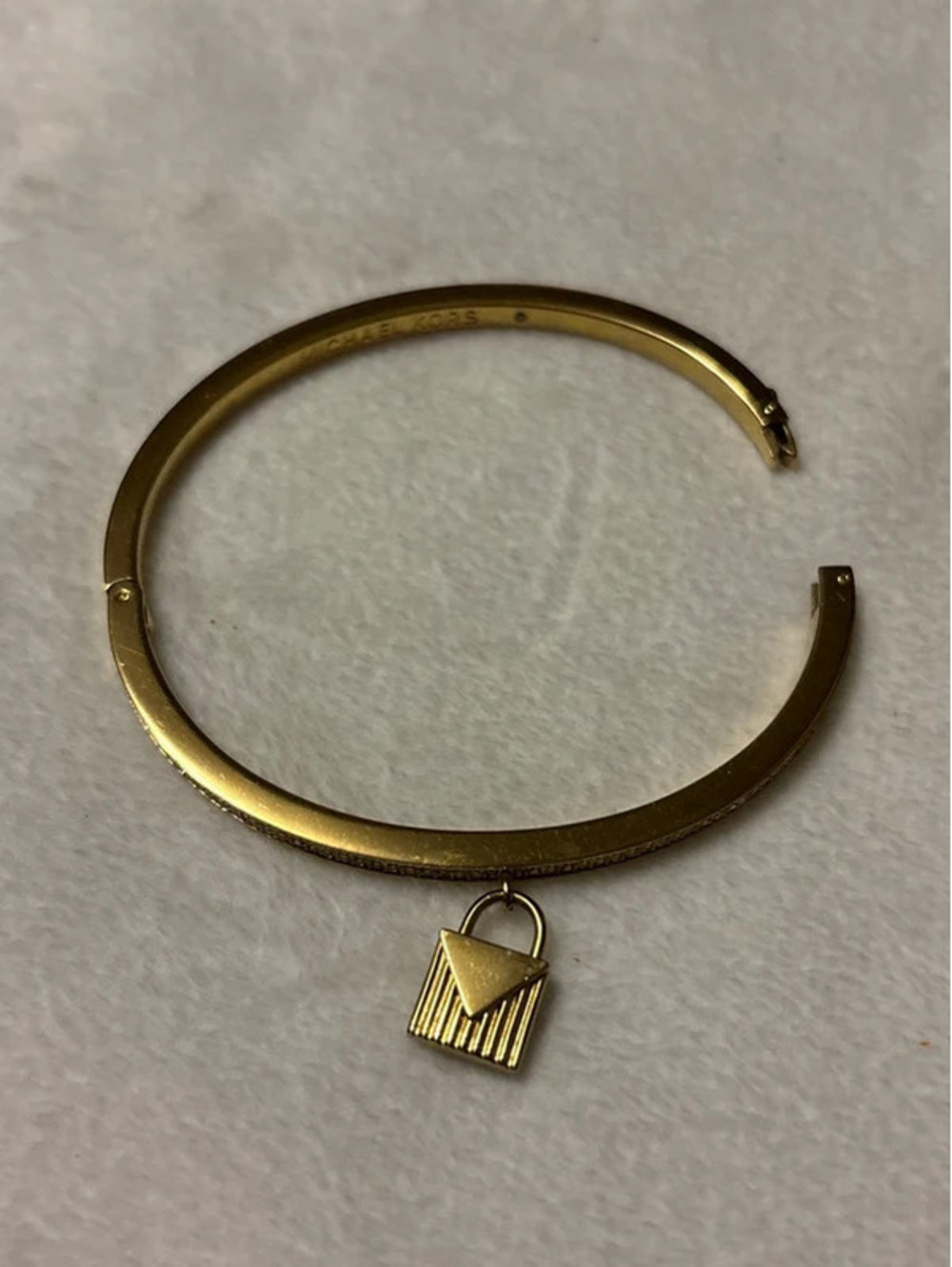 Michael Kors Rhinestone Lock Pendant Cuff Bracelet
